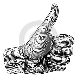 Thumb Up Hand Sign Retro Vintage Woodcut