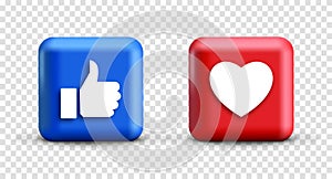 Thumb up and heart icon. Vector like and love icon. Like and love button. Vector illustration