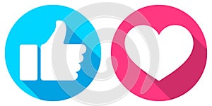 Thumb up and heart icon. Vector like and love icon. Ready like and love button for website and mobile app.