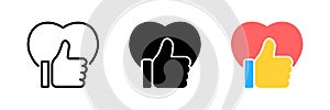 Thumb up and heart icon. Vector like and love icon. Ready like and love button for website and mobile app. eps 10