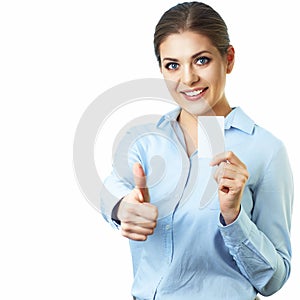 Thumb up. Isolated business woman portrait
