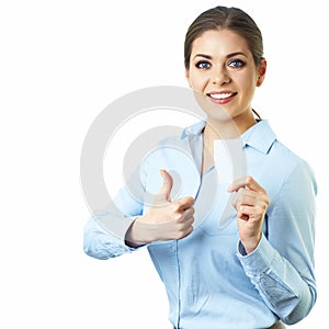 Thumb up. Isolated business woman portrait