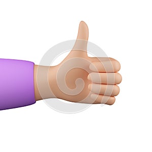 Thumb up, like, success, approval. Human hand in cartoon style, finger up