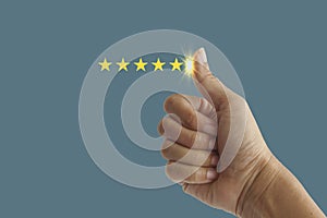 Thumb up show high quality assurance mark, good service, premium, five stars, premium service assurance, excellence service, high