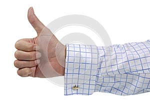 Thumb up sign, businessman hand, isolated on white background