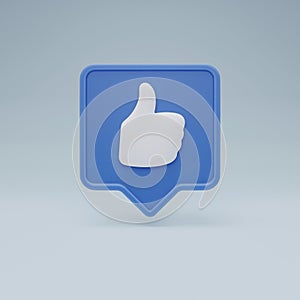 Thumb up social media notification icon on pastel blue background with shadow