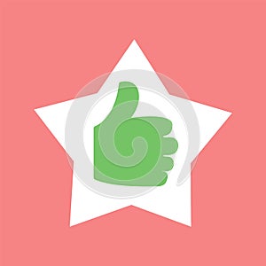 Thumb Up in Star Shaped Frame, Hand Isolated Icon