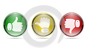 Thumb up and thumb down buttons. Vector illustration