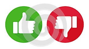 Thumb up and thumb down flat icon. Vector illustration