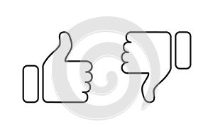 Thumb Up and Thumb Down icon. Like and dislike icons set isolated on white background. Flat design outline thin line. Vector