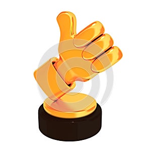 Thumb up trophy isolated on white background. 3d render