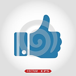 Thumb Up vector icon. Style is flat symbol, cobalt color, rounded angles, white background