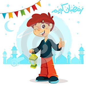 Thumb Up Young Boy Celebrating Ramadan