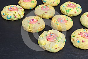 Thumbprint cookies with sugar sprinkles