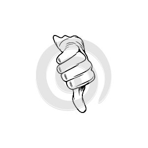 thumbs down gesture disagree, or respond negatively during a conversation black and white vector illustration