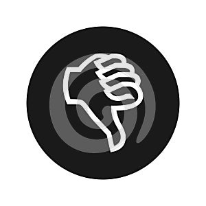 Thumbs down icon flat black round button vector illustration
