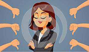 Thumbs Down for Smug Businesswoman Vector Cartoon Illustration