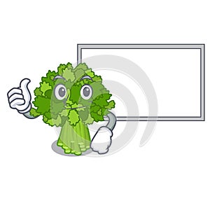 Thumbs up with board brocoli rabe isolated in the character photo