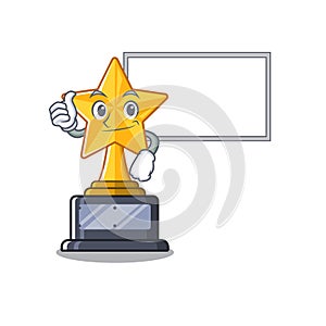 Thumbs up with board cartoon star trophy in character drawer