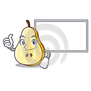 Thumbs up with board character cartoon fresh green pear whole