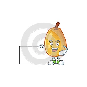 Thumbs up with board fragrant pear in cartoon character style