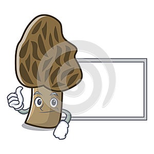 Thumbs up with board morel mushroom character cartoon