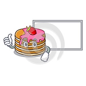 Thumbs up with board pancake with strawberry character cartoon