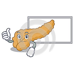 Thumbs up with board pancreas character cartoon style photo