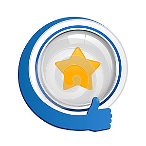Thumbs up button with star rating icon.