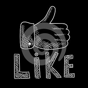 Thumbs up chalk icon. Social media like. Good, cool, ok hand gesture. Rating, ranking. Accept button. Isolated vector