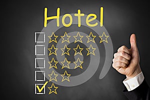 Thumbs up chalkboard hotel rating one star