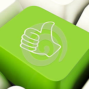 Thumbs Up Computer Key In Green Showing Approval And Being A Fan