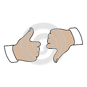 Thumbs up and down. Contour Line Icons Like and dislike. Vector illustration