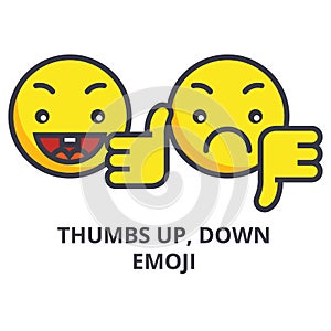 Thumbs up, down emoji vector line icon, sign, illustration on background, editable strokes