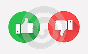 Thumbs up and down flat icon in circle shapes