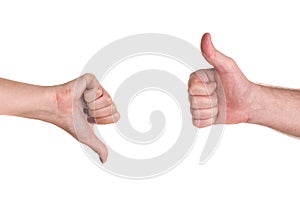 Thumbs up and down showing disagreement