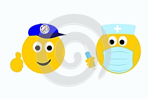 Thumbs up emoji with I got my jab today sticker with medical emoji in face mask photo