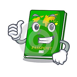 Thumbs up green passport in the cartoon shape