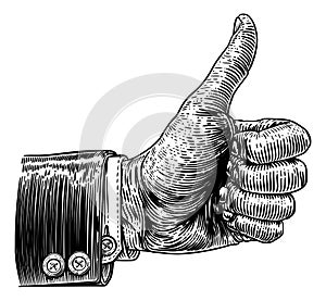 Thumbs Up Hand Sign Retro Vintage Woodcut