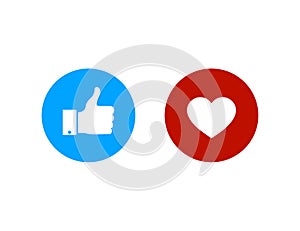 Thumbs up and heart icon.Like and heart buttons. Flat good icon for social media. Vector eps10