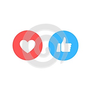 Thumbs up and heart icon on a white background. Empathetic Emoji Reactions, printed on paper. Vector social media