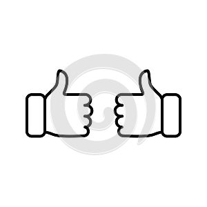 Thumbs up icon. Like line sign. Deal and agree outline symbol.