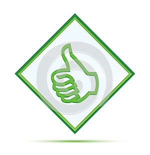 Thumbs up icon modern abstract green diamond button