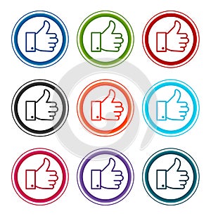 Thumbs up like icon flat round buttons set illustration design