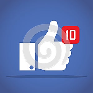 Thumbs up like social network icon with new appreciation number symbol. Idea - blogging and online messaging, social networking se