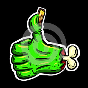 Thumbs Up OK Hand Gesture Green Undead Zombie Hand Cartoon Illustration