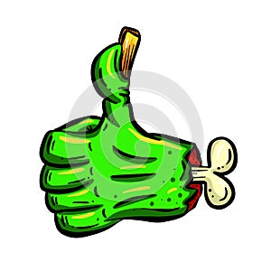 Thumbs Up OK Hand Gesture Green Undead Zombie Hand Cartoon Illustration