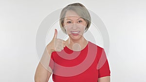 Thumbs Up by Old Woman on White Background