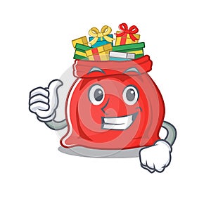 Thumbs up santa claus bag isolated with mascot