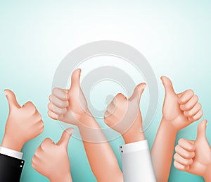 Thumbs Up Sign of Team Hands for Approve with White Space for Message photo